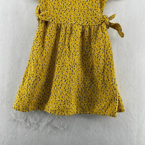 Kiabi Dress Girls Sz 6A Mustard Yellow Full Button-Up Tie Waist Roll Tab Sleeve - Picture 8 of 10